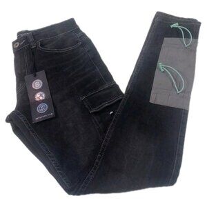NWT SERENADE CARGO CORD JEAN Black Size 28 (Actual 28 x 30) skinny Goth Emo Core